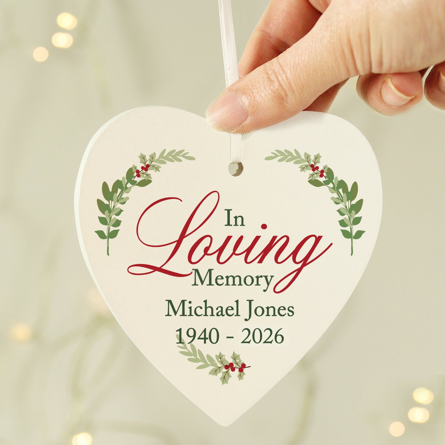Personalised In Loving Memory Wooden Heart Decoration from Heartfelt Gifts