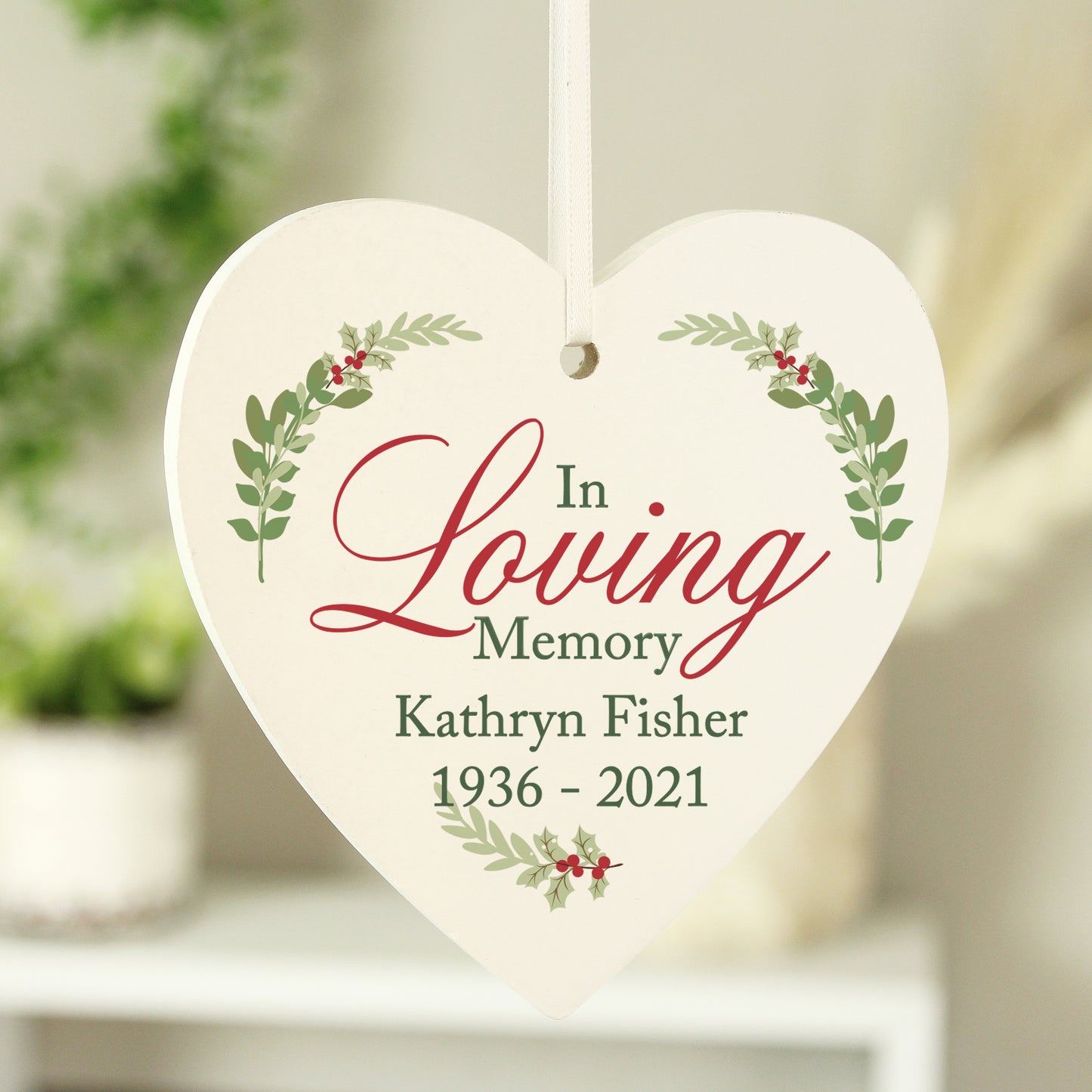Personalised In Loving Memory Wooden Heart Decoration - image 2