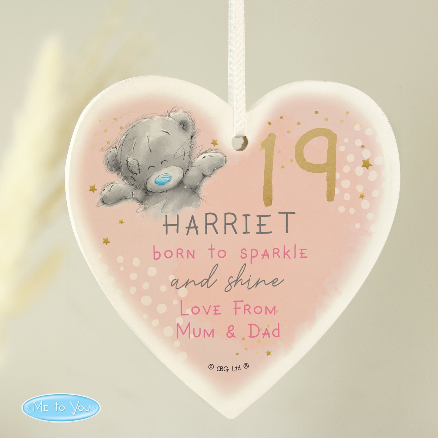 Personalised Me To You Sparkle & Shine Birthday Wooden Heart Decoration - image 3