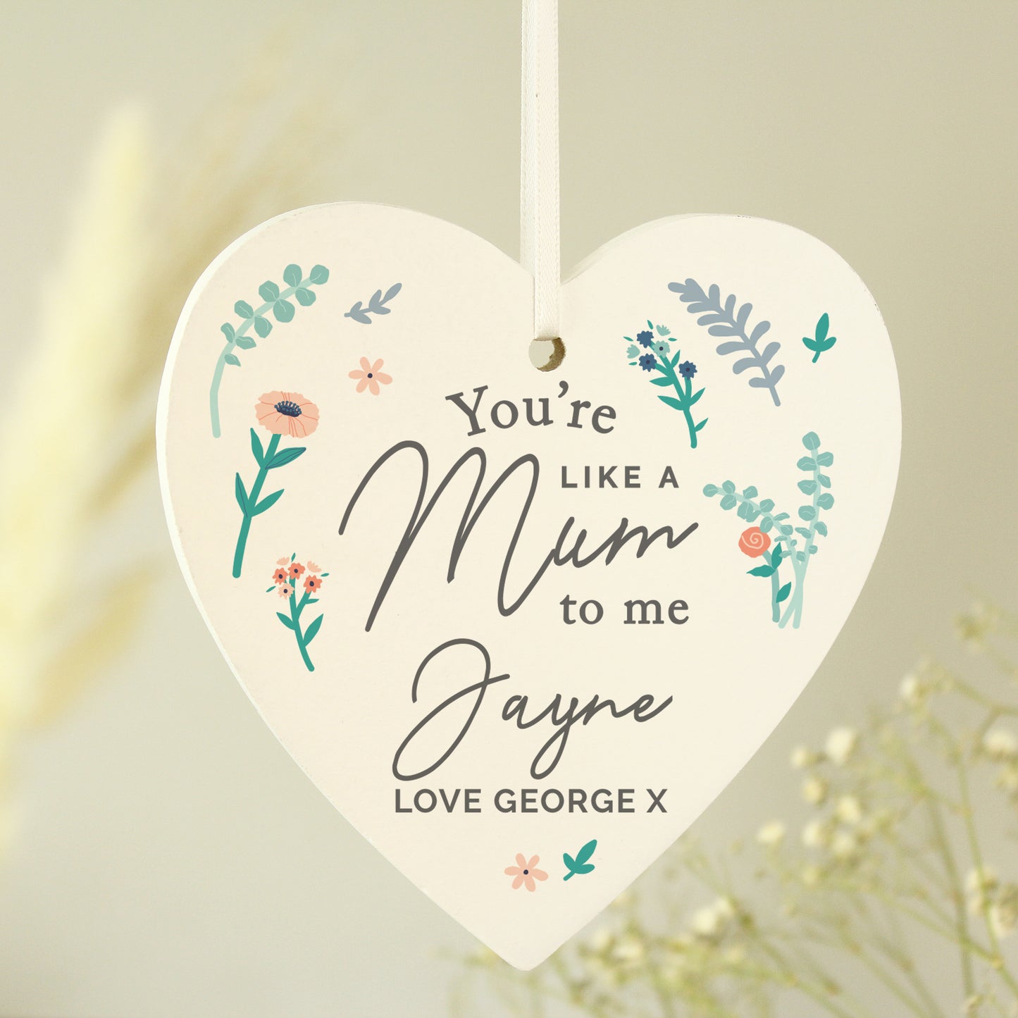 Personalised You're Like A Mum To Me Wooden Heart Decoration - image 2