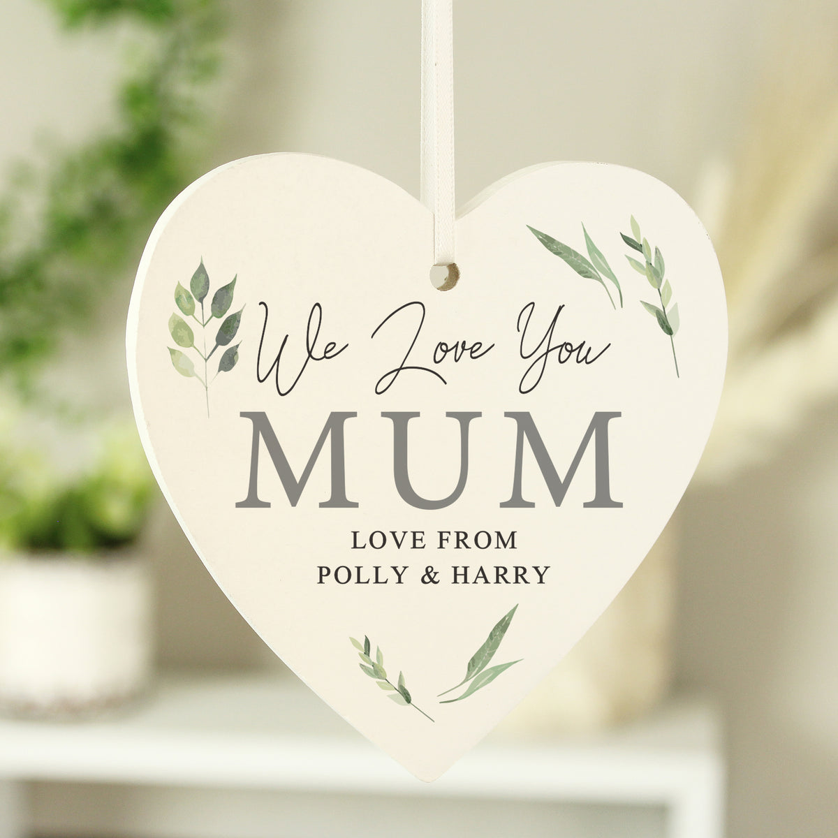 Personalised Botanical Script Wooden Heart Decoration from Heartfelt Gifts