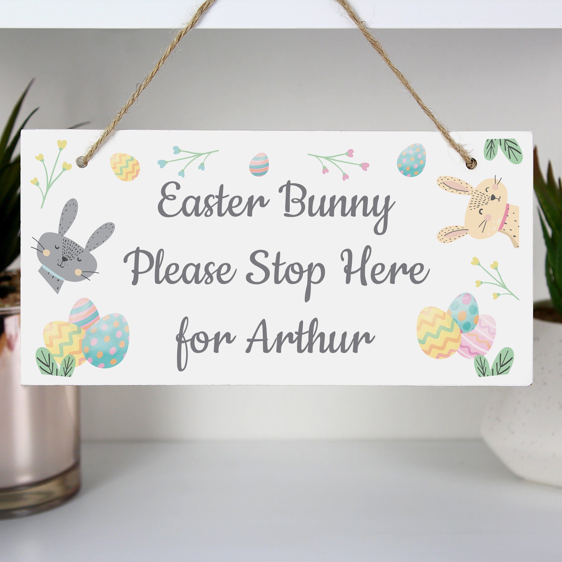 Personalised Easter Bunny Stop Here Wooden Sign from Heartfelt Gifts