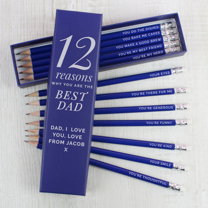 Personalised 12 Reasons Box and 12 Blue HB Pencils from Heartfelt Gifts