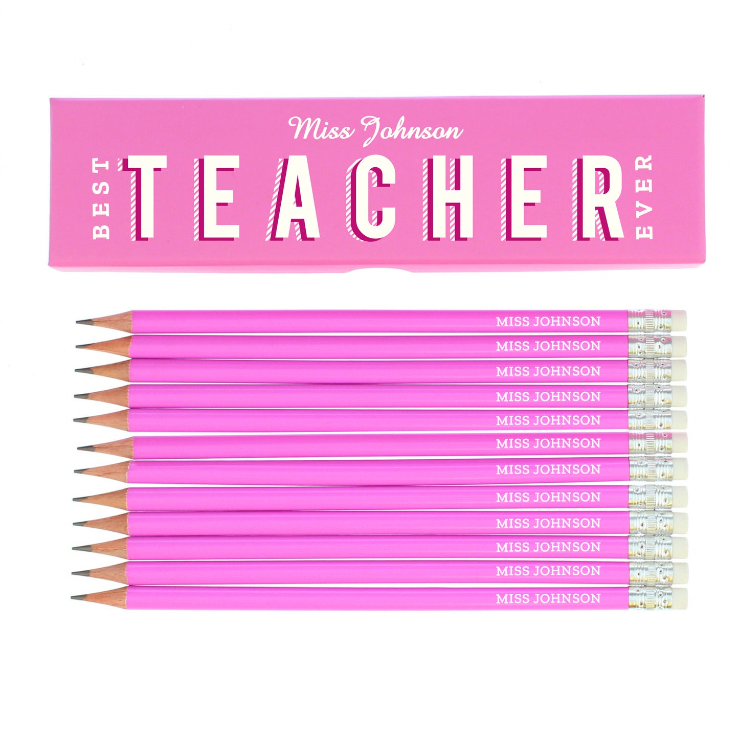 Personalised Best Teacher Ever Box and 12 Pink HB Pencils - image 2