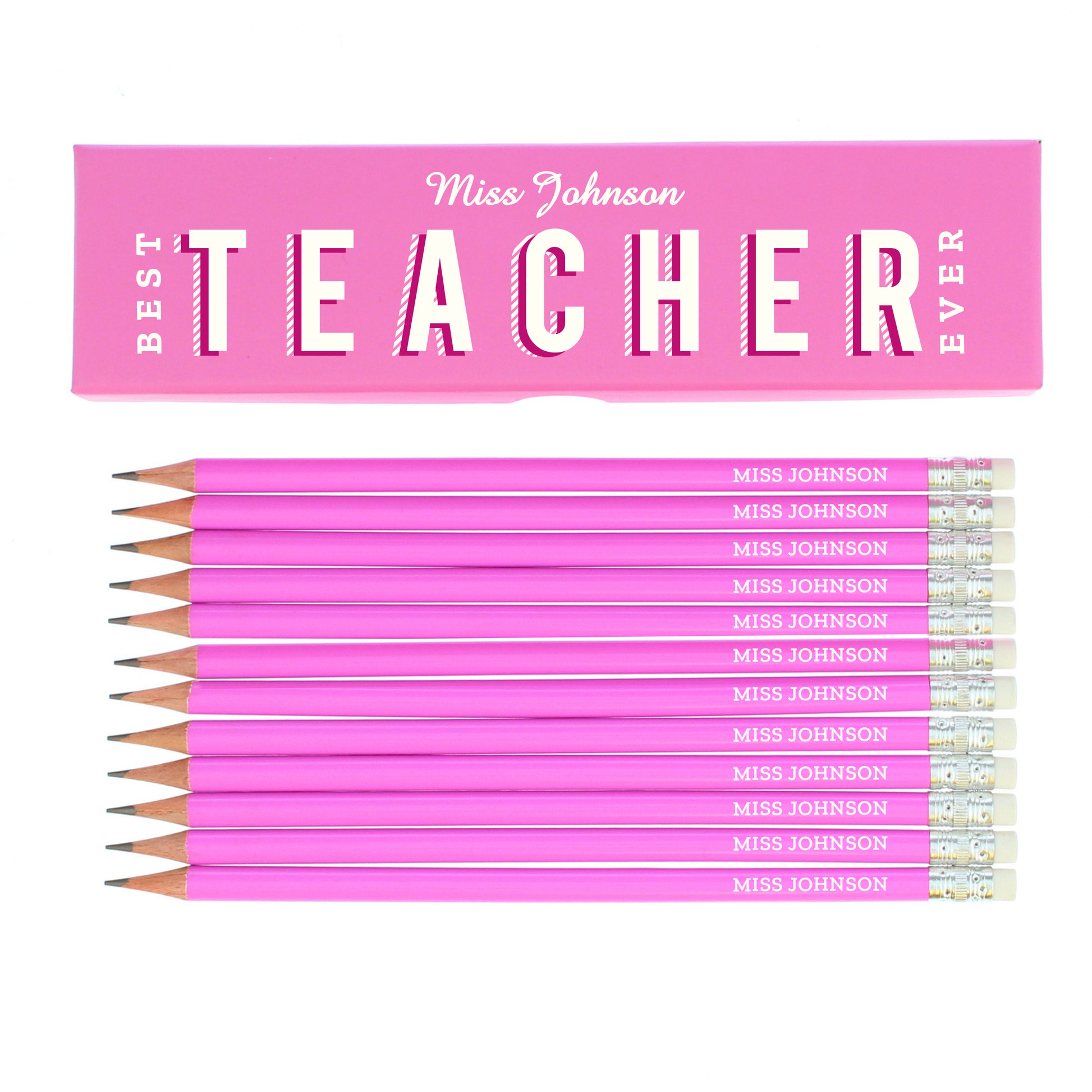 Personalised Best Teacher Ever Box and 12 Pink HB Pencils - image 2