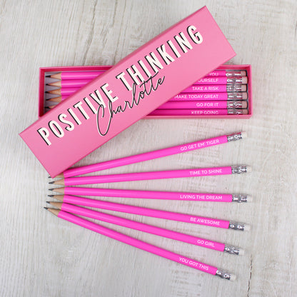 Personalised Positive Thinking Box and 12 Pink HB Pencils from Heartfelt Gifts