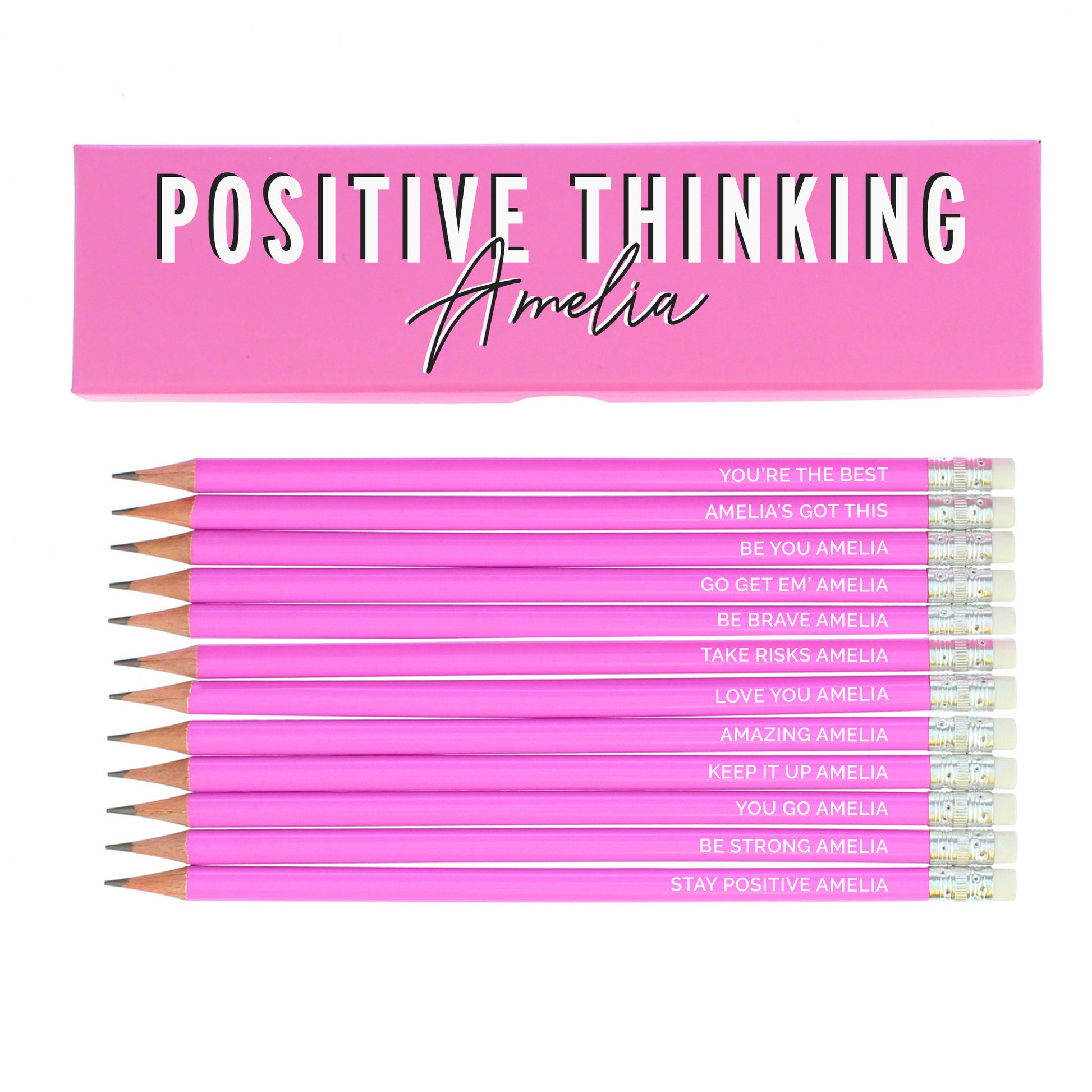 Personalised Positive Thinking Box and 12 Pink HB Pencils - image 2
