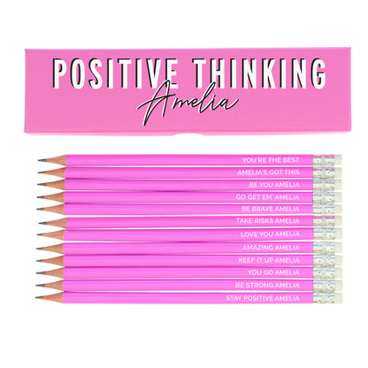 Personalised Positive Thinking Box and 12 Pink HB Pencils - image 2