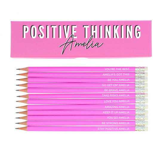Personalised Positive Thinking Box and 12 Pink HB Pencils - image 2
