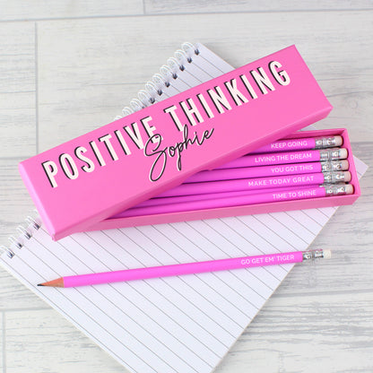 Personalised Positive Thinking Box and 12 Pink HB Pencils - image 3