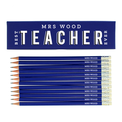 Personalised Best Teacher Ever Box and 12 Blue HB Pencils - image 2