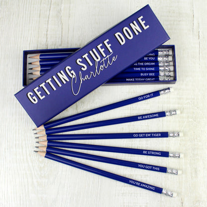Personalised Getting Stuff Done Box and 12 Blue HB Pencils from Heartfelt Gifts