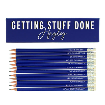 Personalised Getting Stuff Done Box and 12 Blue HB Pencils - image 2