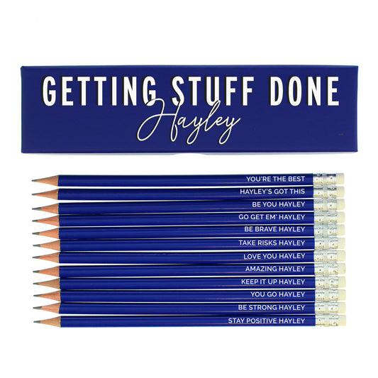 Personalised Getting Stuff Done Box and 12 Blue HB Pencils - image 2