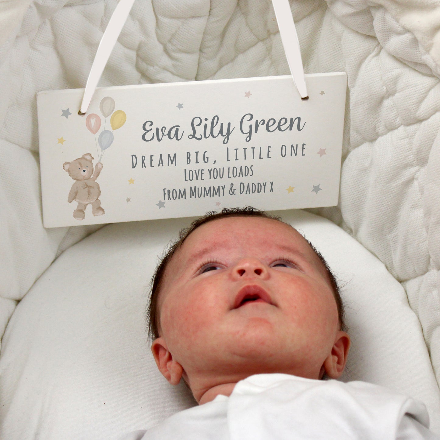 Personalised Teddy & Balloons White Wooden Sign from Heartfelt Gifts