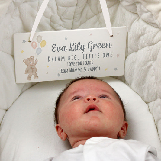 Personalised Teddy & Balloons White Wooden Sign from Heartfelt Gifts