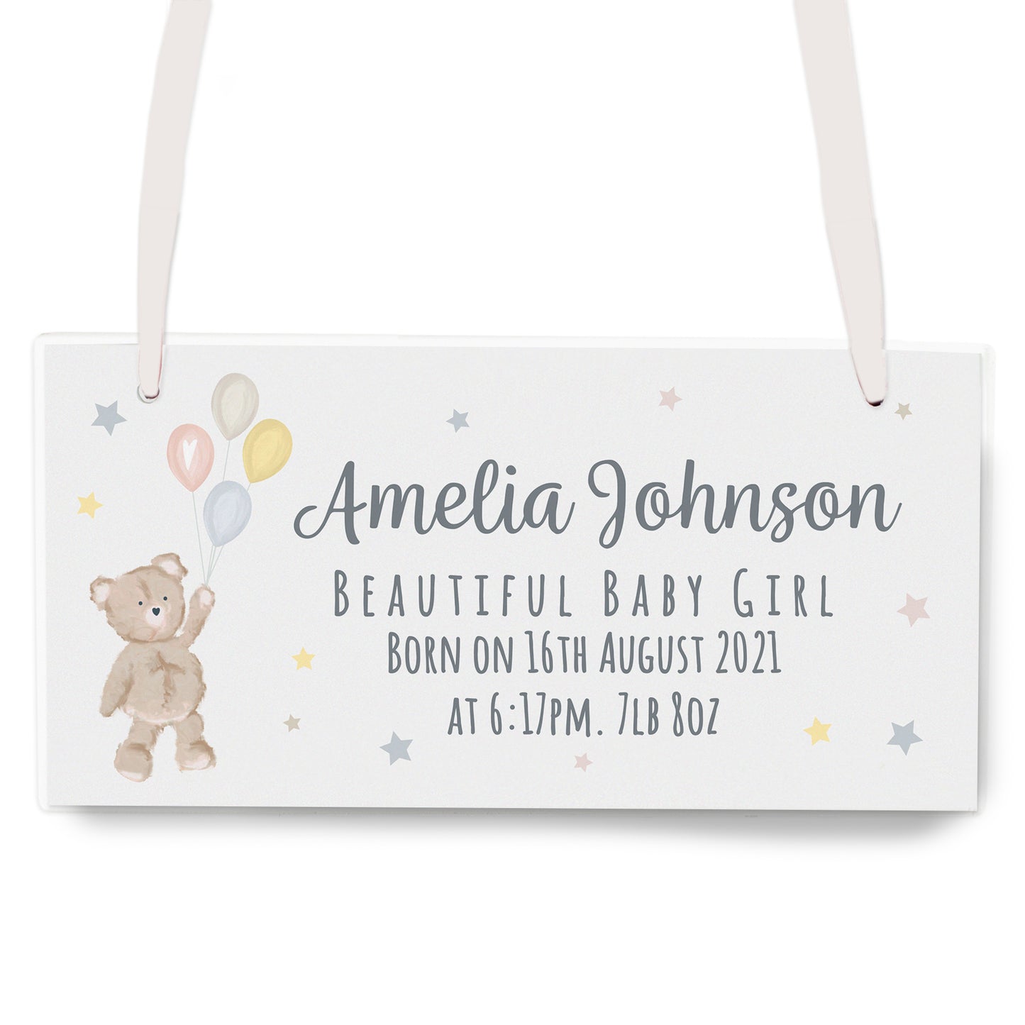 Personalised Teddy & Balloons White Wooden Sign - image 2