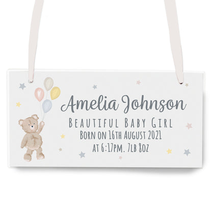 Personalised Teddy & Balloons White Wooden Sign - image 2