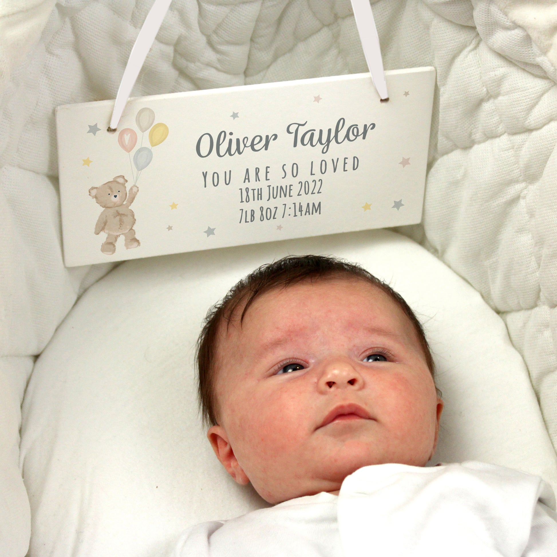 Personalised Teddy & Balloons White Wooden Sign - image 4