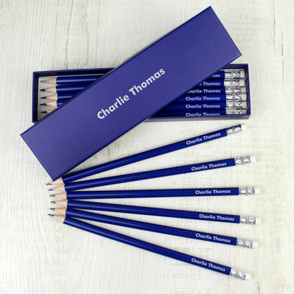 Personalised Name Only Box and 12 Blue HB Pencils from Heartfelt Gifts