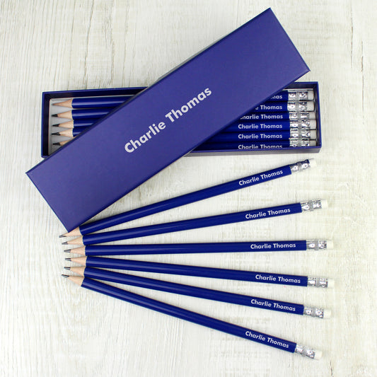 Personalised Name Only Box and 12 Blue HB Pencils from Heartfelt Gifts