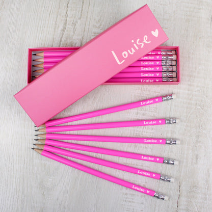 Personalised Heart Box and 12 Pink HB Pencils from Heartfelt Gifts