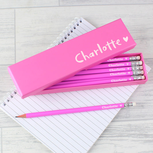 Personalised Heart Box and 12 Pink HB Pencils - image 2