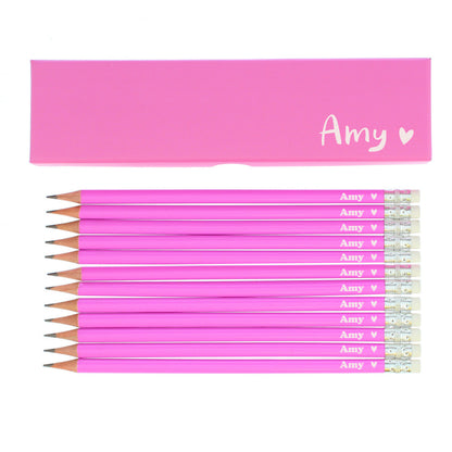 Personalised Heart Box and 12 Pink HB Pencils - image 3