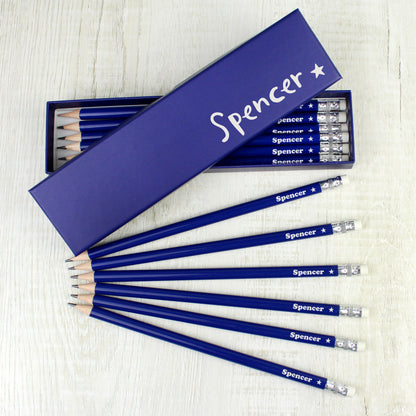 Personalised Star Box and 12 Blue HB Pencils from Heartfelt Gifts