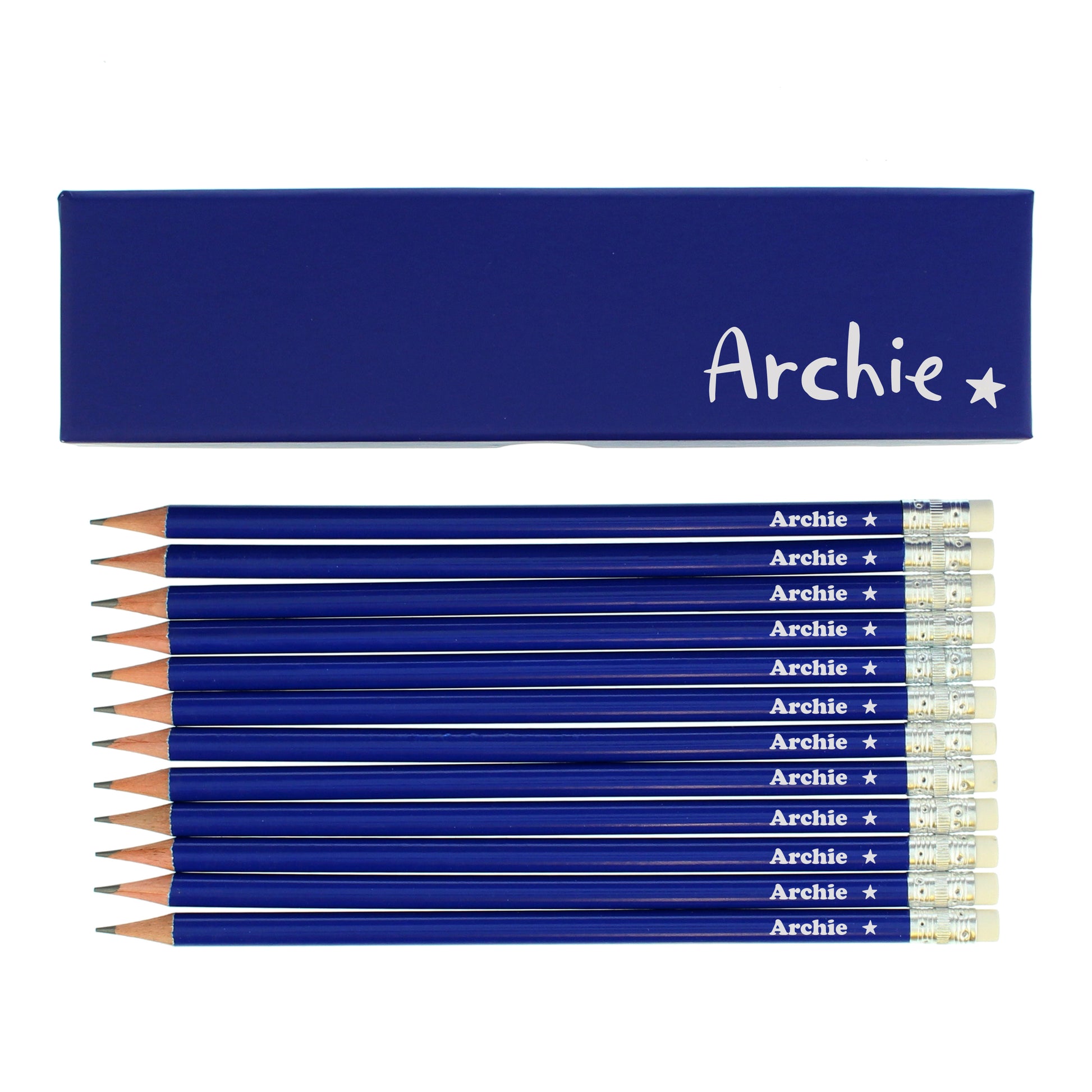 Personalised Star Box and 12 Blue HB Pencils - image 3