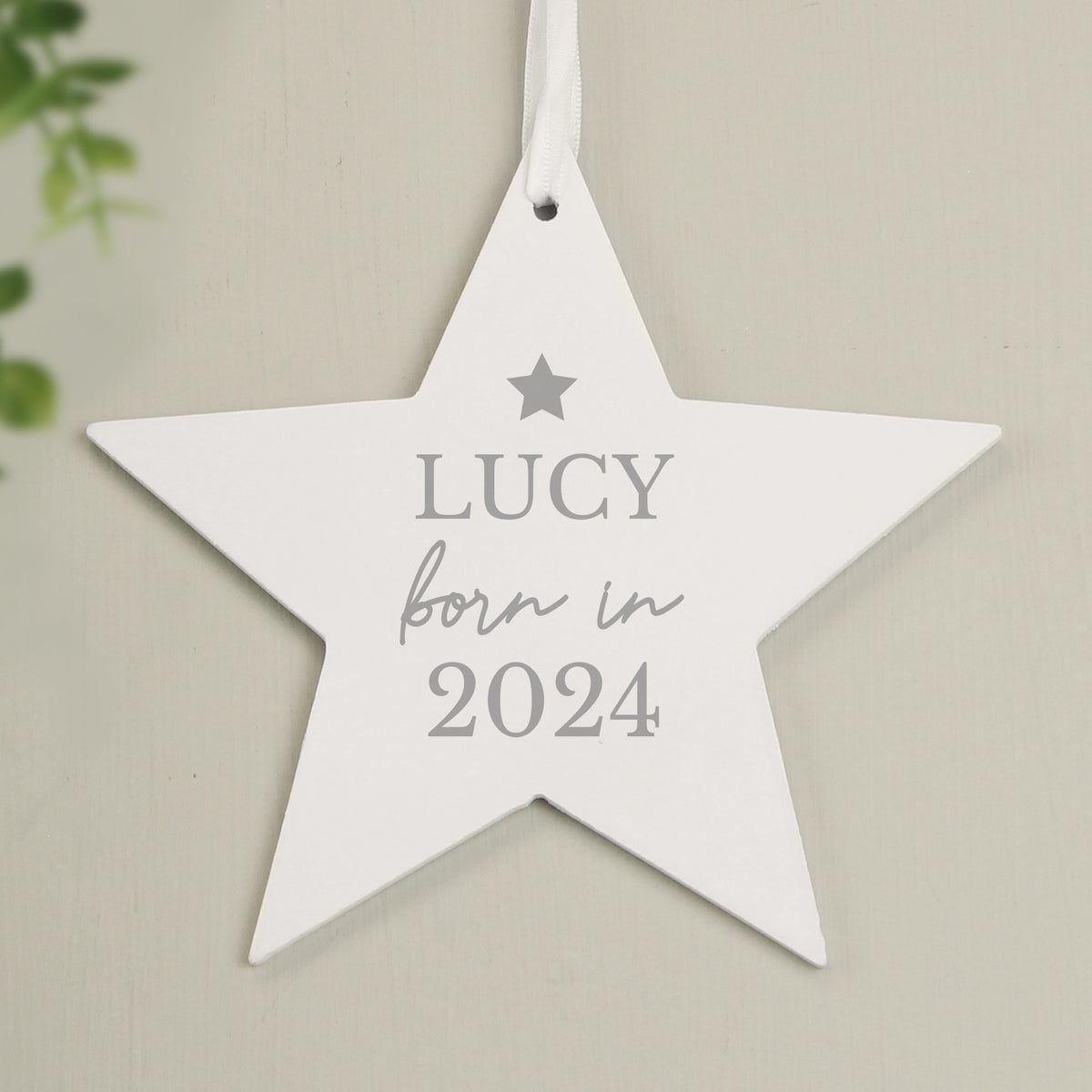 Personalised Born In Wooden Star Decoration - image 2