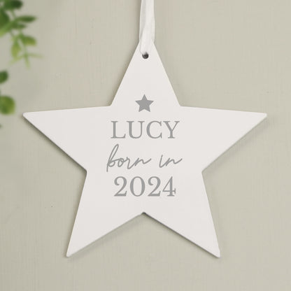 Personalised Born In Wooden Star Decoration - image 2