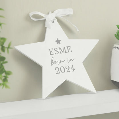 Personalised Born In Wooden Star Decoration - image 3