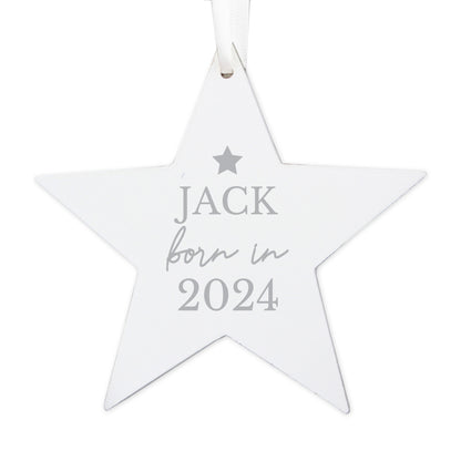 Personalised Born In Wooden Star Decoration - image 4