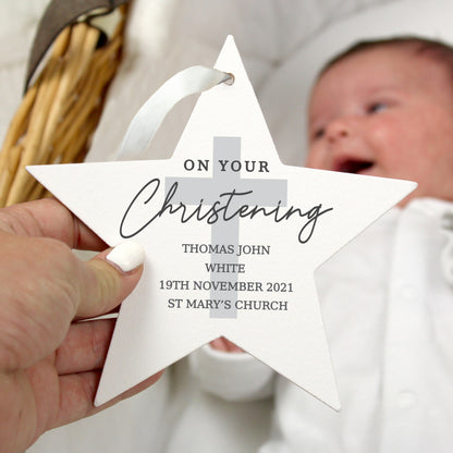 Personalised On Your Christening Wooden Star Decoration from Heartfelt Gifts