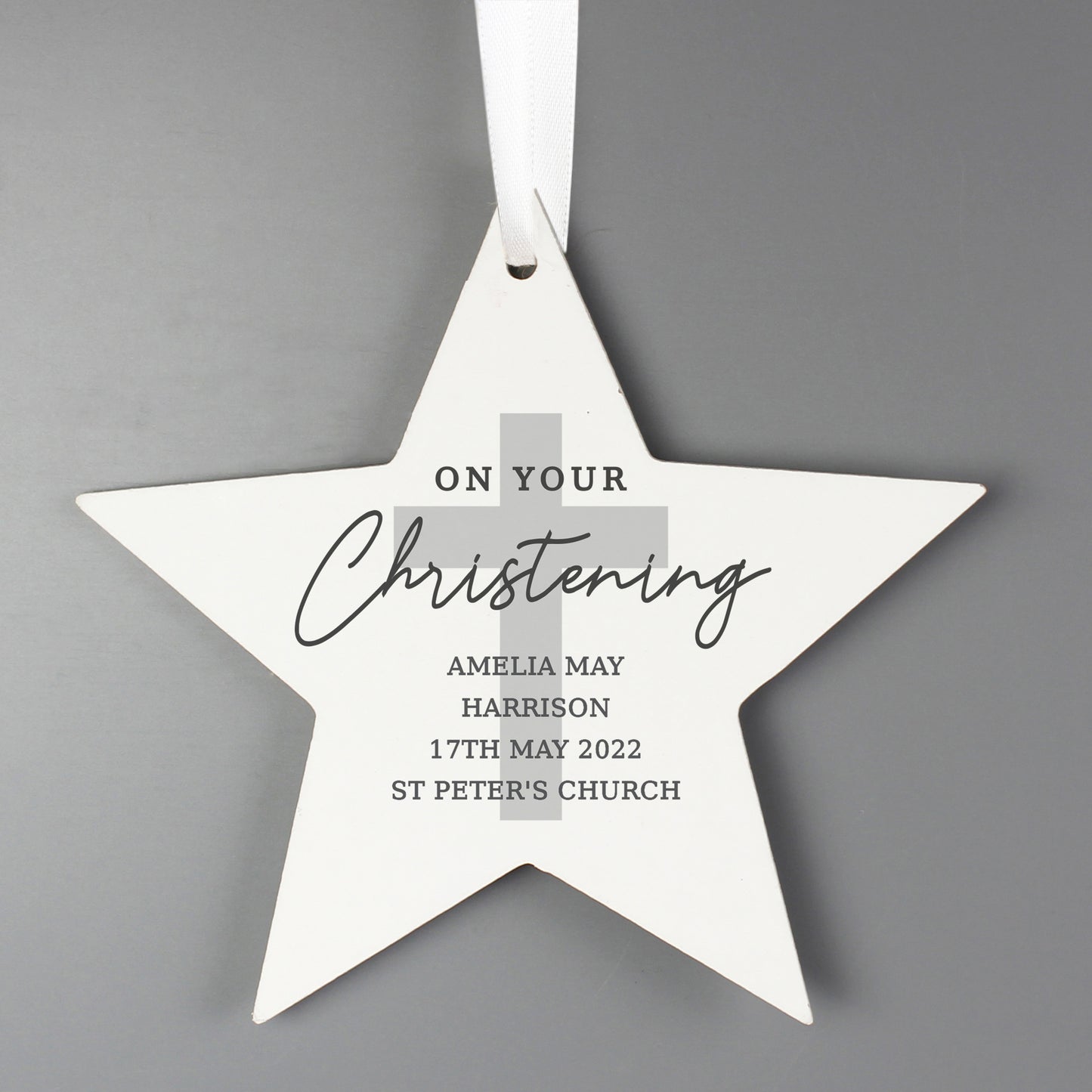 Personalised On Your Christening Wooden Star Decoration - image 2