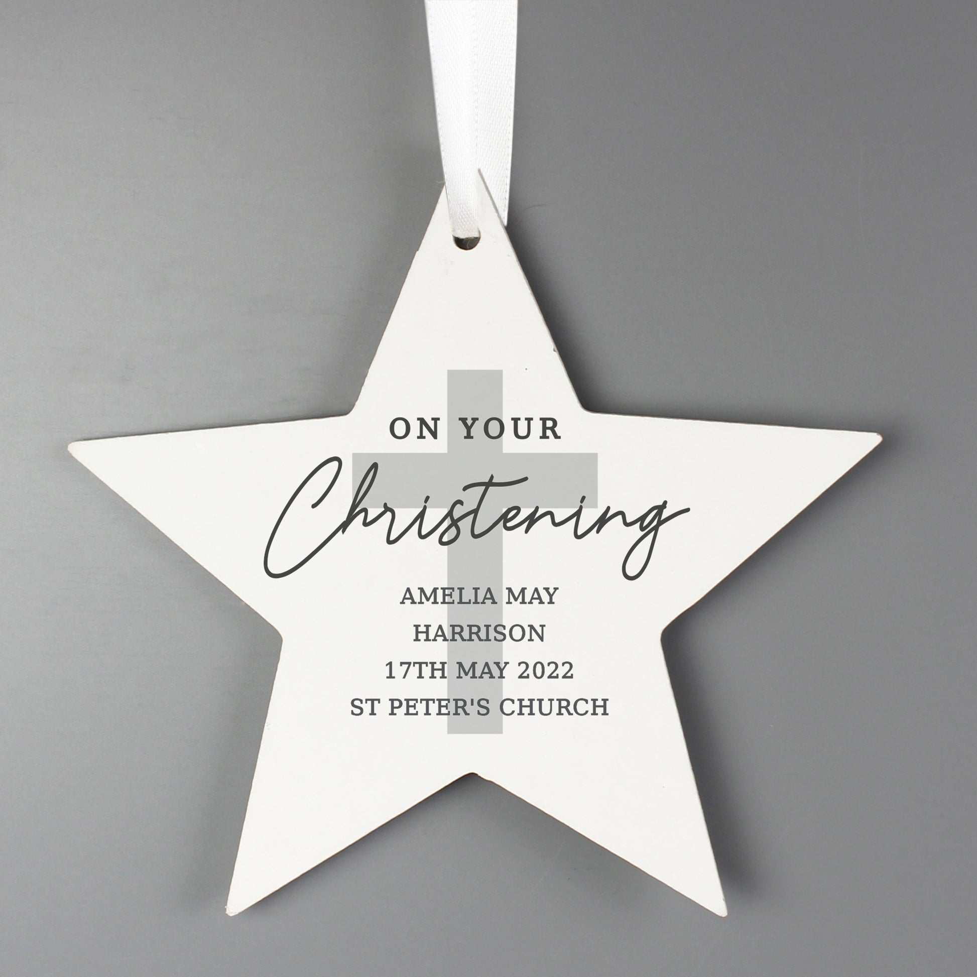 Personalised On Your Christening Wooden Star Decoration - image 2