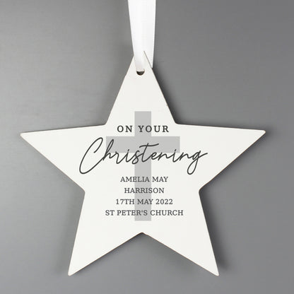 Personalised On Your Christening Wooden Star Decoration - image 2