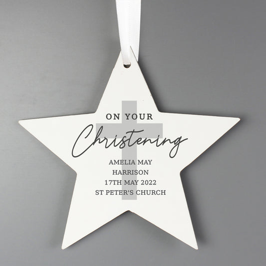 Personalised On Your Christening Wooden Star Decoration - image 2