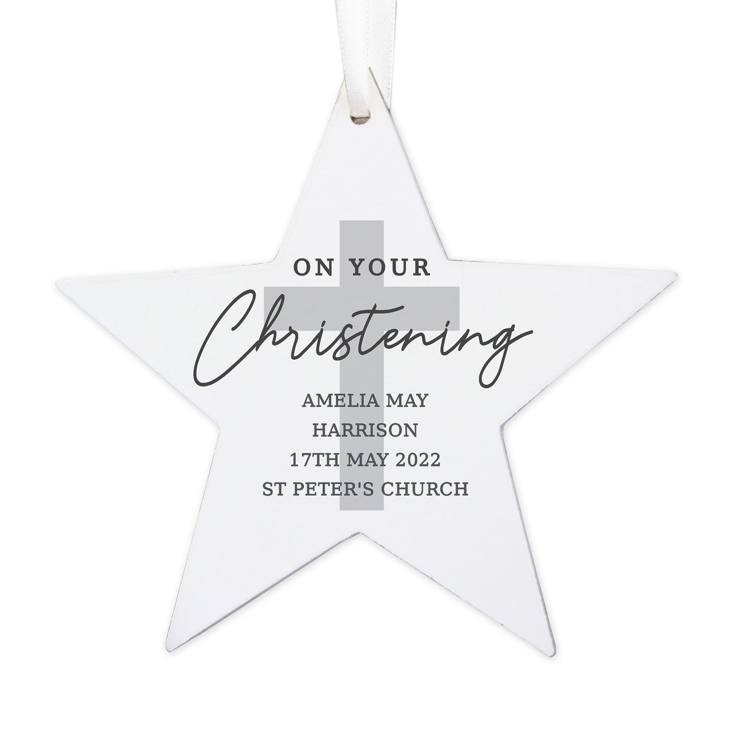 Personalised On Your Christening Wooden Star Decoration - image 3