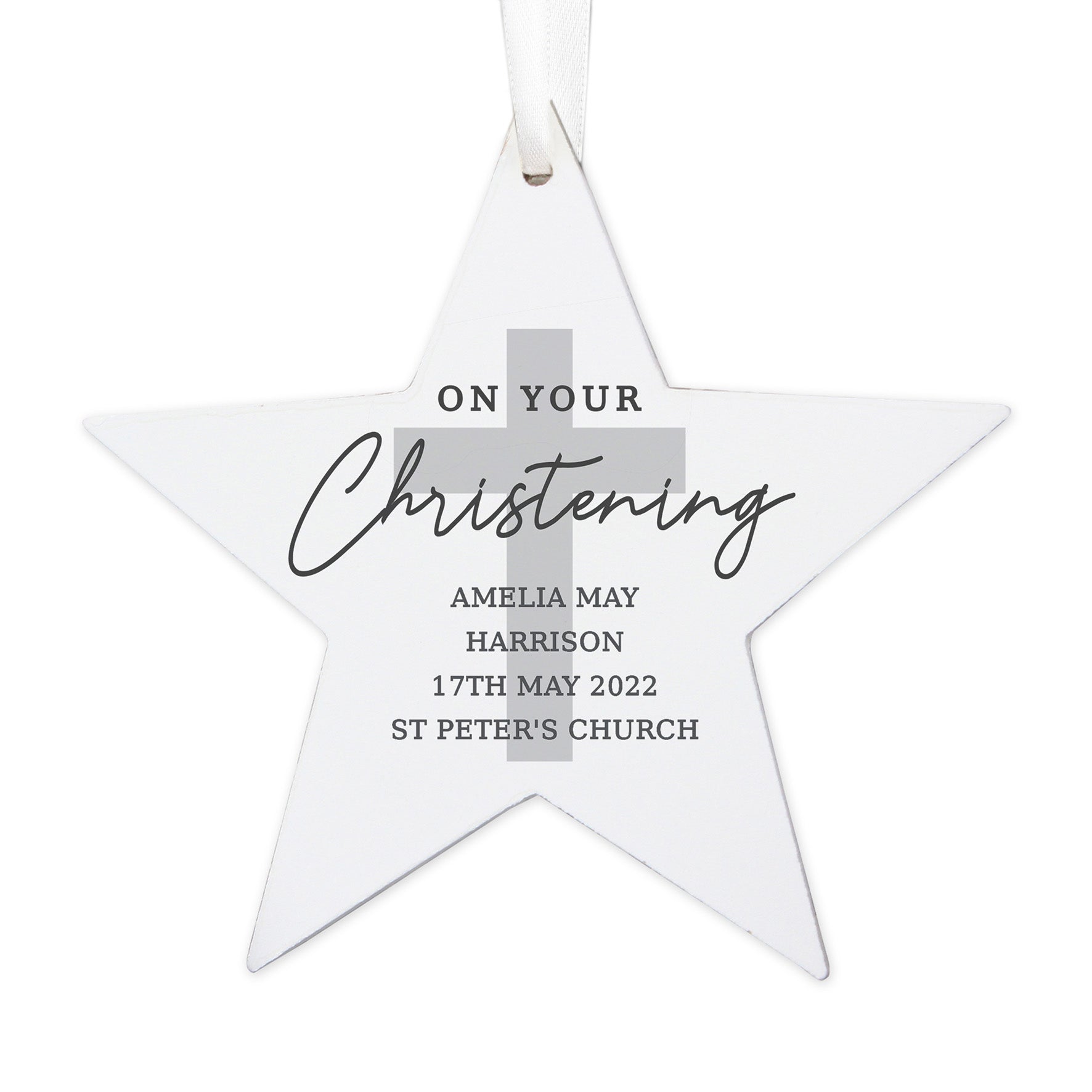 Personalised On Your Christening Wooden Star Decoration - image 3