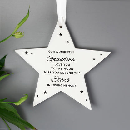 Personalised Miss You Beyond The Stars Wooden Star Decoration - image 2