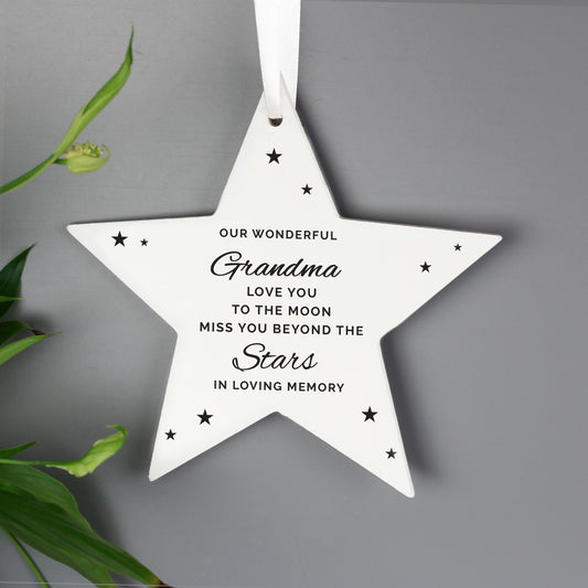 Personalised Miss You Beyond The Stars Wooden Star Decoration - image 2