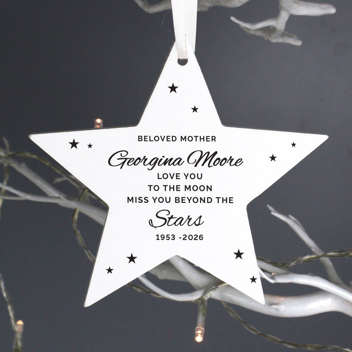 Personalised Miss You Beyond The Stars Wooden Star Decoration - image 3