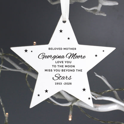 Personalised Miss You Beyond The Stars Wooden Star Decoration - image 3