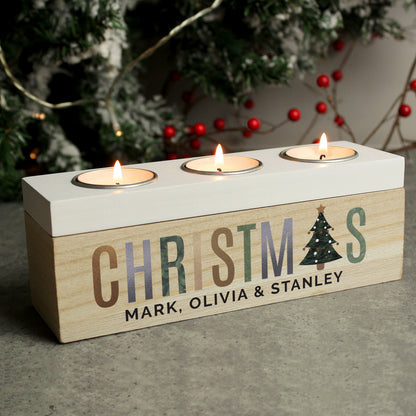Personalised Christmas Tree Triple Tea Light Box from Heartfelt Gifts
