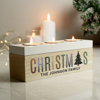 Personalised Christmas Tree Triple Tea Light Box - image 2