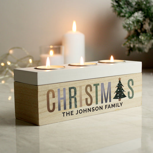 Personalised Christmas Tree Triple Tea Light Box - image 2