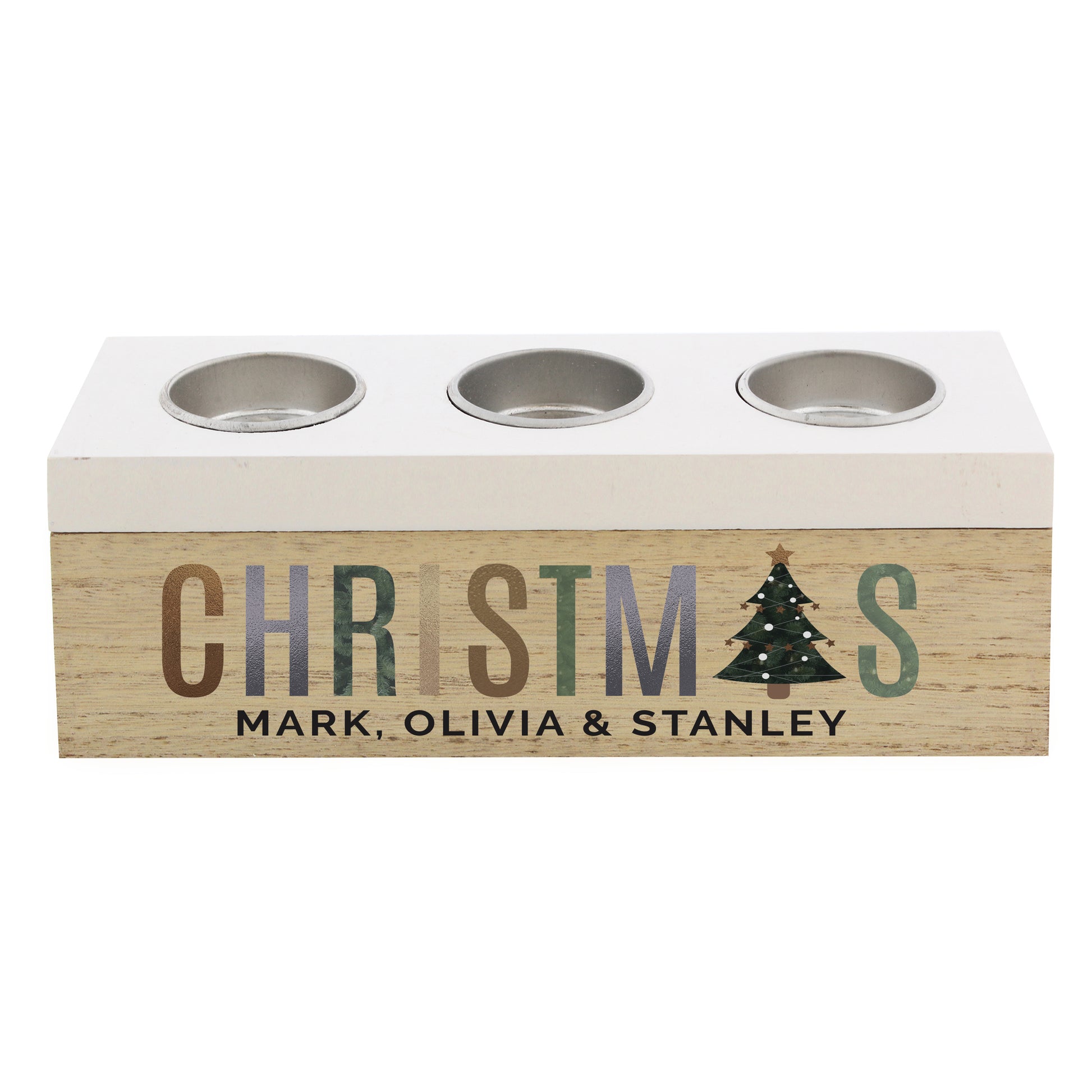 Personalised Christmas Tree Triple Tea Light Box - image 4