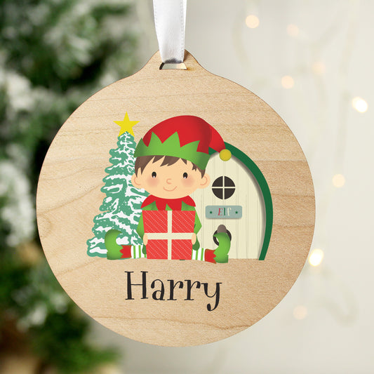 Personalised Elf Round Wooden Decoration from Heartfelt Gifts